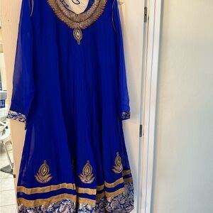 Royal Blue Embroidered Dress - shalwar kameez - dress, leggings, & shawl